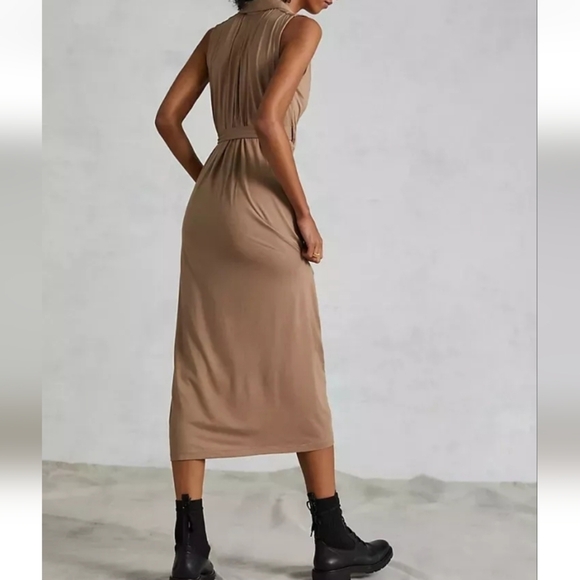 NWT Anthropologie Wrap Maxi Dress Taupe Brown Stretch Knit Chic streetwear SZ M - Picture 2 of 16